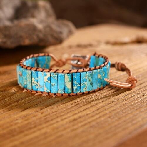 Boho Bracelet Tube Shape Natural Stone Single Leather Rope Wrap Bracelet Women Beaded Yoga Bracelet Drop shipping