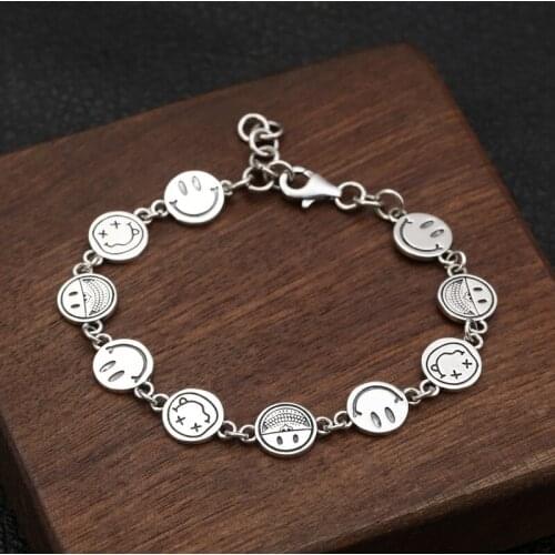 Genuine 925 Sterling Silver Fashion Korean Bracelet For Women Cute Smiley Face Student Hand Chain Accessories