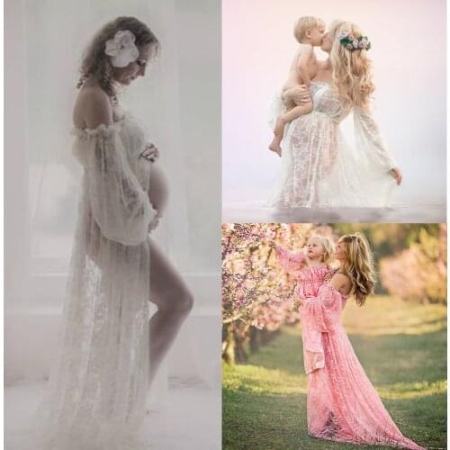 Hot Sale Maternity Photography Props Lace Stretchy Pregnancy Long Maternity Dress for Photo Shoot Maxi Strapless Dresses Vestido