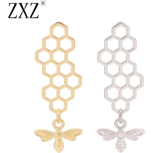 ZXZ 10pcs Silver Color/Gold Tone Bumble Bee Honeybee and Honeycomb Charms Pendants for Necklace Earring Jewelry Making Findings