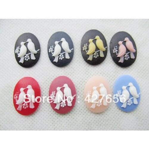 15pcs 18mmx25mm 8 Colors Oval Flatback Resin Couple Birds Cameo Charm Finding,Cabochon for Base setting Tray,DIY Accessry