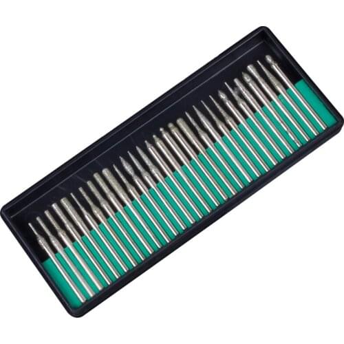 30PCS Mini Drill Bits Diamond Burs Grinding Wheel Abrasive 3mm Shank Wood Stone Engraving for Dremel Power Tools Rotary Tool