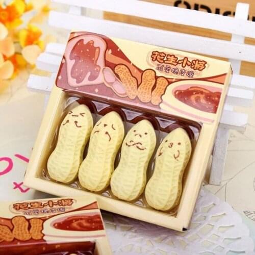 A pack 4pcs Lovely Cartoon New Cute Kawaii Peanut Rubber Eraser Korean Stationery for kids School Supplies Gifts Wholesale