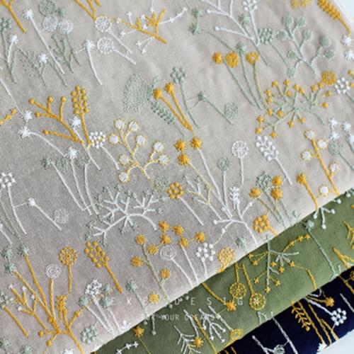 50cm*130cm/piece,Cartoon Plant Embroidery Cotton Linen Cloth,Clothing,Bag,Dolls,Tablecloth,Curtain Fabric,DIY Handmade Materials