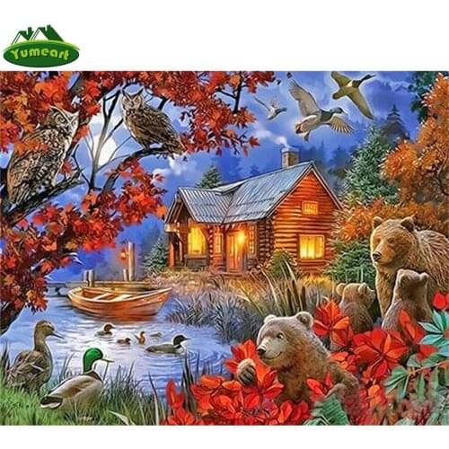 5D Diamond Painting Village Scenery Dream House Diamond Embroidery Bear Cross Stitch Full Rhinestone Mosaic Home Decor Christmas