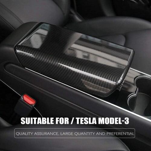 Center Console Cover Armrest Protector For Tesla Model 3 2017-2020 Mid-Console Armrest Box Pad ABS Carbon Fiber Printing