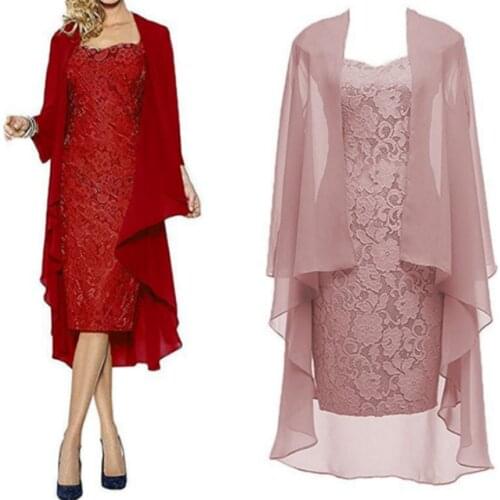 COLDKER 2020 Womens Fashion Two Pieces Charming Lace Knee Length Evening Gowns Dresses Party Dresses For female elagant cloth