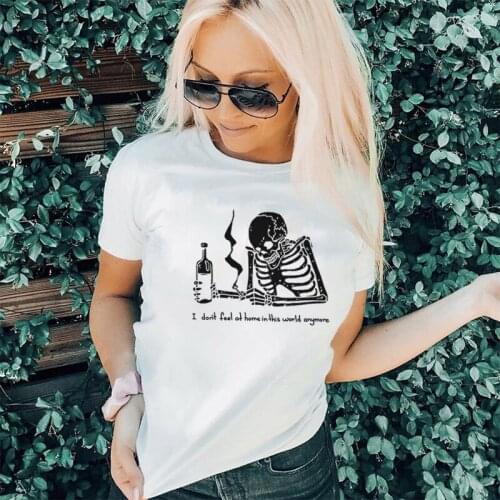 Harajuku Punk Goth Skull Cartoon Letter Print T-shirt Women Men Hip Hop Gothic Chic Fun Streetwear Girl Ulzzang Camisetas Mujer