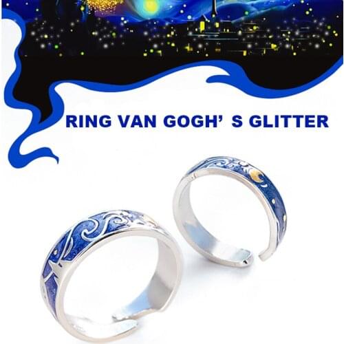 Moon Star Starry Night Van Gogh Adjustable Rings For Couple Lovers Real Price S 2020 Drop Shipping Women Men Jewelry
