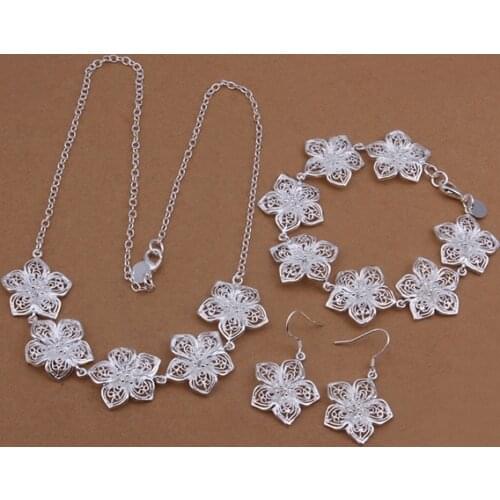 Women lady with , wedding jewelry elegance flower necklace bracelets Earrings fashion Silver color jewelry Set S450