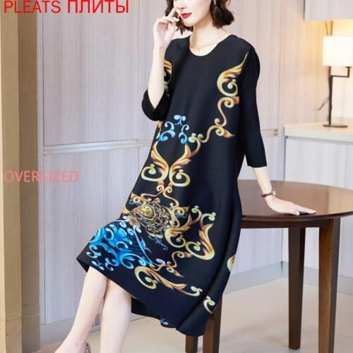 MIYAKE Retro Palace Plus Size Fashion Autumn New Style Dress Pleated Vestido Shein Roupas Femininas Ropa Mujer Robe Longue