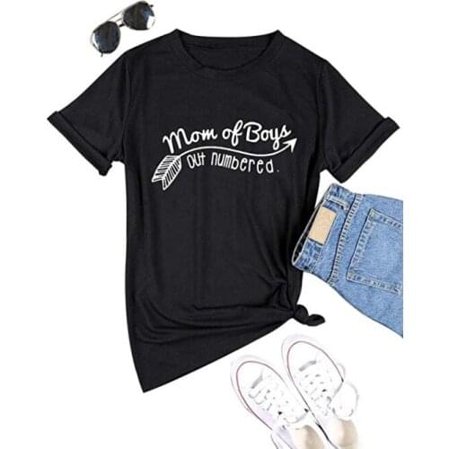 Mom of Boys Tshirts Mama Short sleeve 100% Cotton Funny Letter print Graphic O neck T-shirt Top Tees for Mothers day gifts