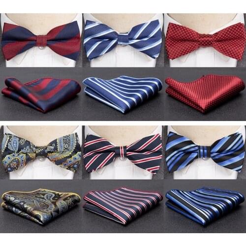 Men Bow Tie Cravat Set Stripe Business Necktie Fashion Ties for Mens Party Gift Wedding Shirt Accessories Formal Dress Bowtie