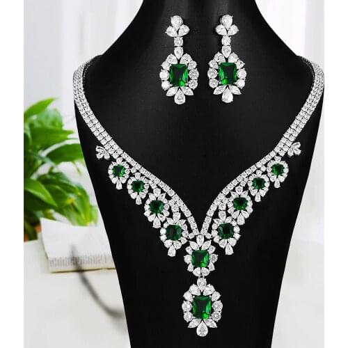 GODKI New 2020 Shunning Trendy Exclusive Clear Green Crystal Pendant Necklace Earring Dubai Fine Wedding Jewelry Sets for Ladies