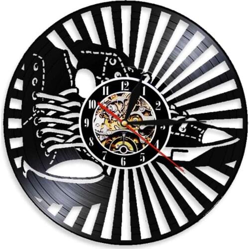Shoe Design Vinyl Record Wall Clock Modern Home Decor Art Club Bedroom Game Shop Sneakers Decorative Wall Watch With Backlight