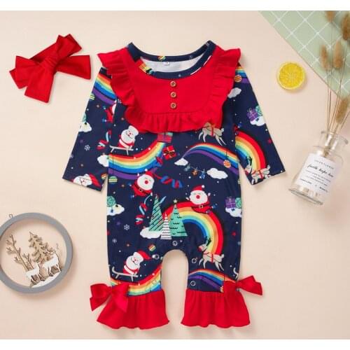 Baby Girl Clothes Newborn Infant Baby Girls Chrismas Cartoon Romper Jumpsuit+Hairband Set Outfits Baby Clothes Baby Romper