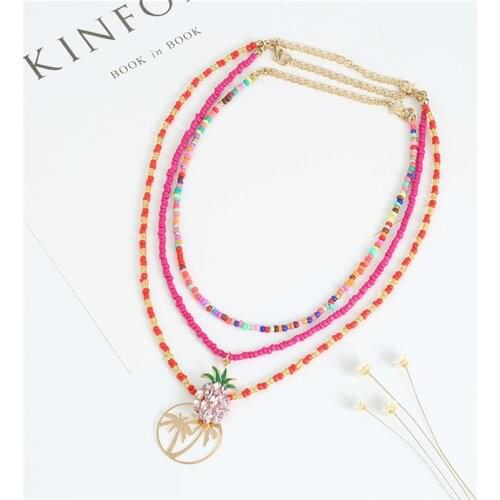 3pcs Bohemian Bead Necklace Pineapple Star Beaded Necklace Choker Necklace Statement Clavicle Chain Necklace for Women Jewelry