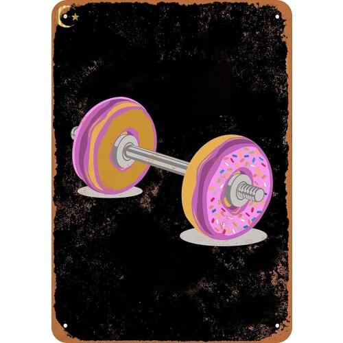 Vintage Look Doughnut Barbell Metal Tin Signs Plaque Poster Fitness Equipment Metal Plaque for Cafe Gym Wall Decor Art Tin Sign