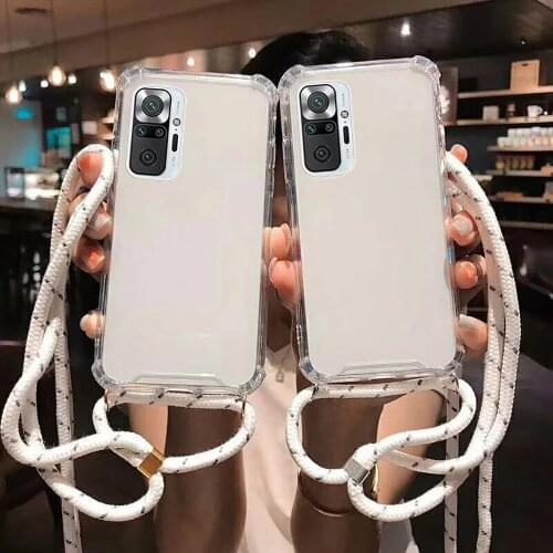 For Xiaomi Redmi Note 10 Pro Case Transparent Shockproof Lanyard shell For Xiaomi POCO X3 M3 Redmi Note 9 10 Pro Max Phone Case