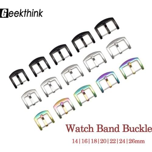 Watch Band Metal Buckle 14 16 18 20 22 24 26mm Universal Watchband Strap Silver Black Color Stainless Steel Clasp Accessories