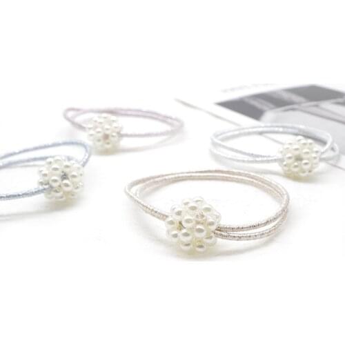 Hand-woven Pearl Balls Hair Tie Elastic Hair Ropes Girls Hair Scrunchie Rubber Bands Ponytail Holder Tie Sweet Hair Accessories