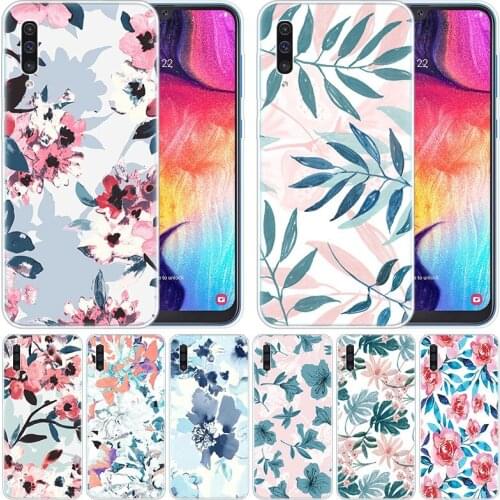 Luxury Silicone Case Rose Floral pastel leaves for Samsung Galaxy A50 A70 A80 A40 A30 A20 A10 A20E A2 CORE A9 A8 A7 A6 Plus 2018
