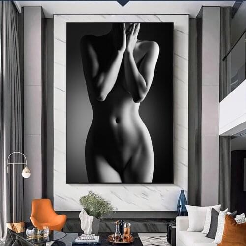 Modern Nude Woman Sensual Body Canvas Painting Black Background Print Poster Wall Sexy Art Pictures For Living Room Home Decor