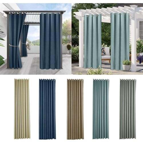 Outdoor Waterproof Curtain Tab Top Thermal Insulated Blackout Curtain Drape for Patio Garden Front Porch
