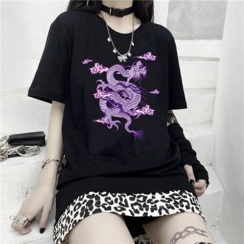 Dragon Ulzzang Loose Short Sleeve Casual Harajuku Large Size Summer Cartoon Print Fashion Vintage Casual Women T-shirt