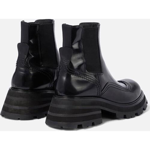 MUMANI Woman‘s Chelsea Boots Genuine Leather Round Toe New 2021 Autumn Winter Slip-On ANKLE Boots High Heel Black Platform Shoe