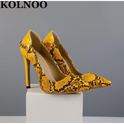 KOLNOO 2022 New Handmade Ladies Stiletto High Heel Pumps Faux-Snake Leather Pointed-Toe Three Color Evening Party Fashion Shoes
