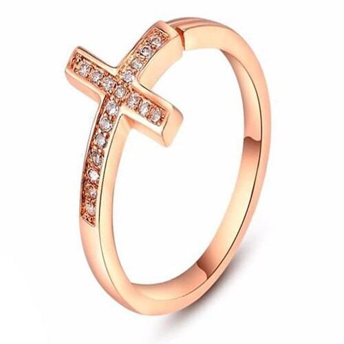 Wedding Ring Rose Gold color Pave Austrian Crystals Cross Finger Ring For Lady size 5 6 7 8 9 10 Free Shipping