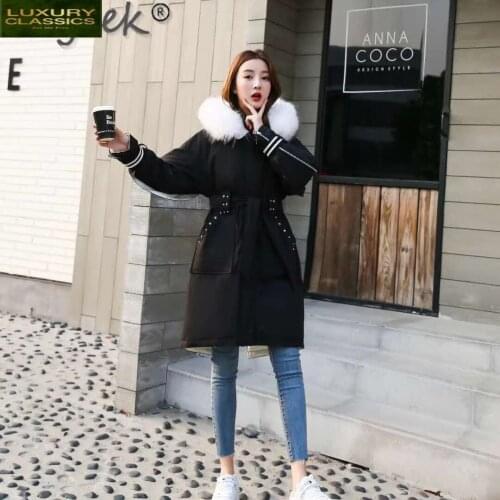Korean Style Woman Parker Winter Womens Down Jacekt Fox Fur Collar Hooded Parkas Coat Female Clothing Casacos Feminino