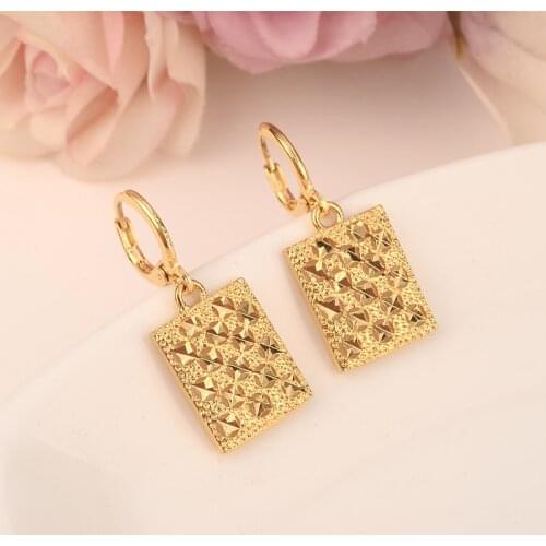 Gold Color Dubai square Earrings geometrical Women/Girl,Love Trendy Jewelry for African/Arab/Middle Eastern party jewelry gift