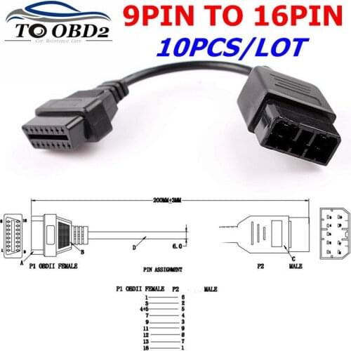 10PCS/Lot For Subaru 9Pin Male OBD to 16Pin OBD2 OBDII Female Cable Connector DLC Lead Auto Diagnostic Adapter Free Shipping