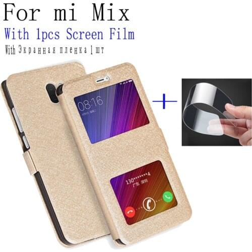 2pcs Phone Case For xiaomi mi Mix case shell cover open window PU leather case For xiao mi mi Mix flip case back cover shell