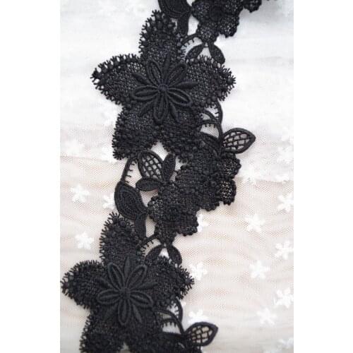 2 Yards Black Venice Lace Trim, Guipure Lace Trim With Hollow Flowers And Leaves, Floral Lace Trim