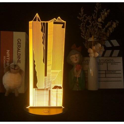 3D Led Night Light Alarm Clock Base Decoration Delineascope Famous Scenic Spots The World Trade Center delivery Customed
