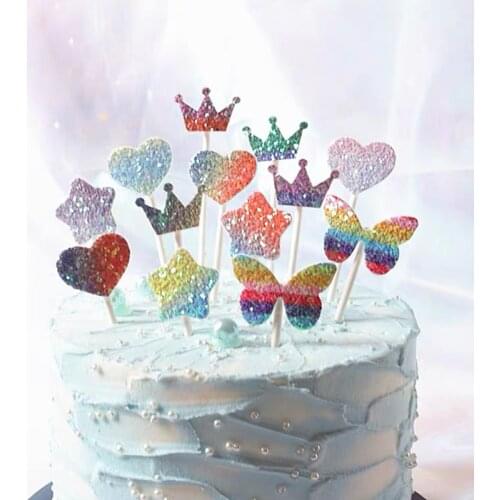 5Pcs Party Cake Decor Rainbow Heart Flash Stars Butterfly Topper Birthday Cupcake For Baby Shower Decorations