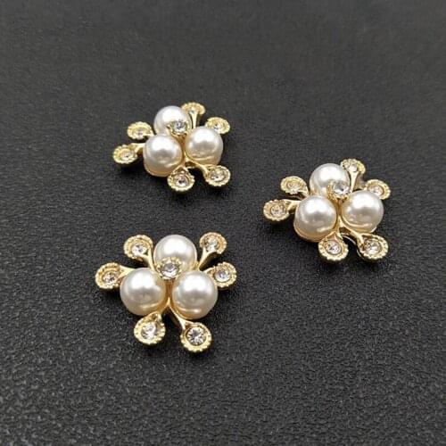 50pcs Flower Alloy Pearl Crystal Rhinestone Appliques Buckle strass Jewelry Brooch Wedding Invitation Hairpin Hair Clip Decor