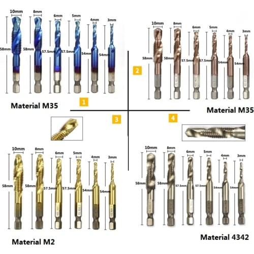 6pcs Hand Tap Drill Bits HSS Screw Spiral Point Thread M3 M4 M5 M6 M8 M10 Metal Working Hex Shank Machine Taps Kit Metric Plug