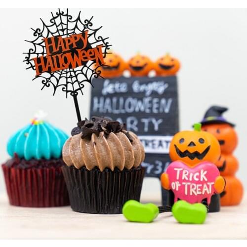 Happy Halloween Acrylic Cake Topper Spider Web Bat Pumpkin Witch Trick or Treat Cake Topper Halloween Home Bar Party Decoration