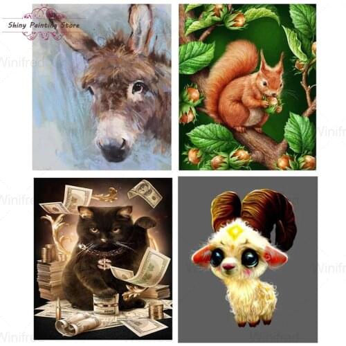 Diamond Painting Squirrel Sheep Cat Donkey Cross Stitch 5D DIY Diamond Embroidery Animal Diamond Art Mosaic Picture Home Decor