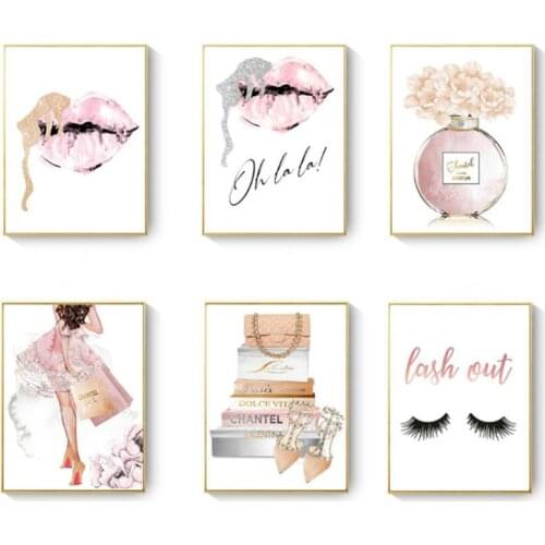 Diamond painting pink flower perfume lady mosaic picture lipstick art painting modern wall picture for living room mall decorati