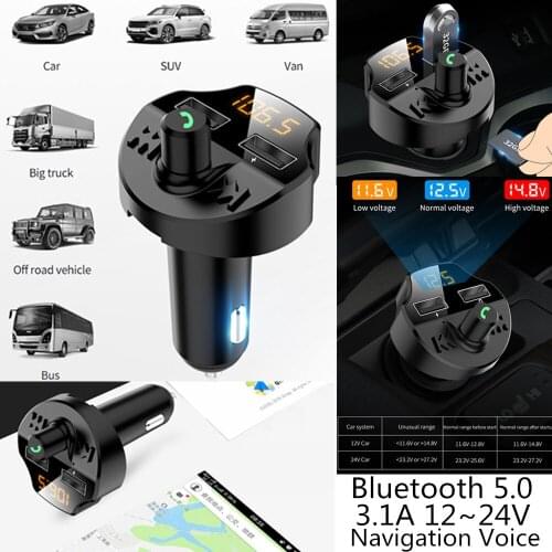 Bluetooth V5.0 FM transmitter Voltage LCD 3.1A Dual USB Fast Phone Car charger Wireless FM modulator Car MP3 player TF U disk