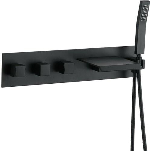 Free ship Waterfall Black color Bathtub shower Faucet Wall Mount Three Handles Mixer Tap Brass luxury design