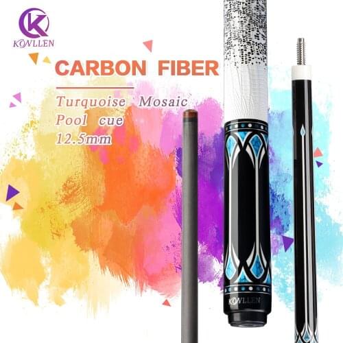 KONLLEN Billiard Carbon Fiber Pool Cue Turquoise Inlay Cue 3/8*8 Radial Pin 3/8*11 Joint Leather grip Stick Kit