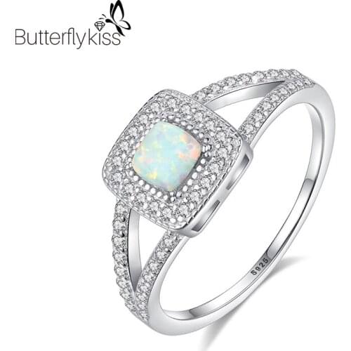 BK Fashion Square Opal Rings For Women Real 925 Sterling Silver White Green Blue Gemstone With Zircon Wedding Fine Ring Jewelry