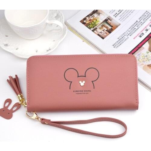 Disney Mickey mouse big cute wallet lady long zipper tassel key coin purse student small mini wallet Minnie card holder Clutch