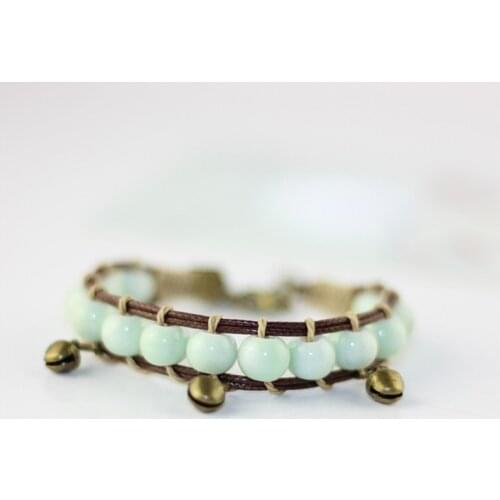 Beaded Charm Bracelet Ceramic Beads Adjustable Bell Wristbands For Women Men Weave Rope Chain Bangle Bohemian Fashion Jewelry